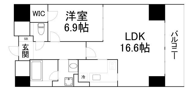 船場ミッドキューブ(1LDK/14階)の間取り写真