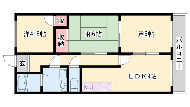 アーバン滝野(2LDK/3階)の間取り写真