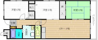 ラルゴ久宝寺(3LDK/4階)の間取り写真