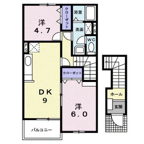 カーサフィオーレA(2DK/2階)の間取り写真