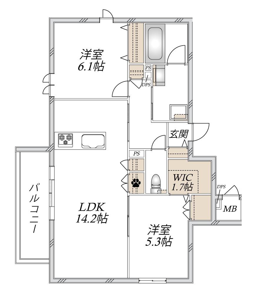 HEBEL MAISON 甲東園(2LDK/1階)の間取り写真