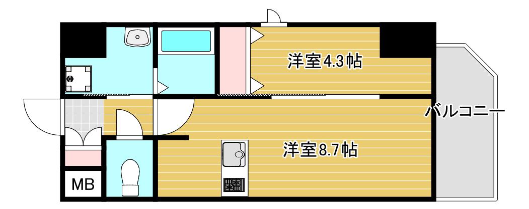 プレサンス難波クチュール(1LDK/15階)の間取り写真