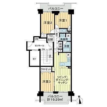 サンステージ緑園都市東の街7番館(3LDK/13階)の間取り写真