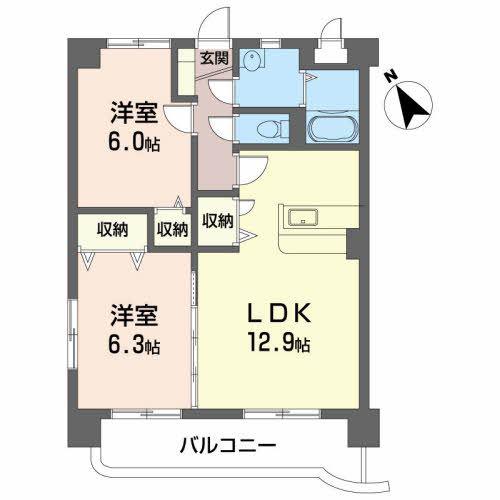 ディア・シャトレ(2LDK/2階)の間取り写真