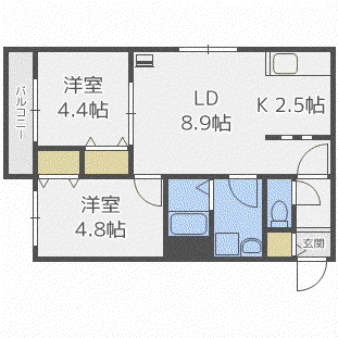 ESTOR MISONO イースト(2LDK/4階)の間取り写真