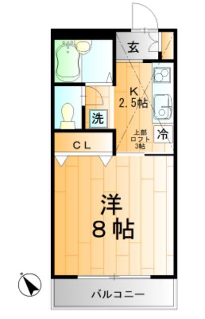 シャルマンスクエア(1K/2階)の間取り写真