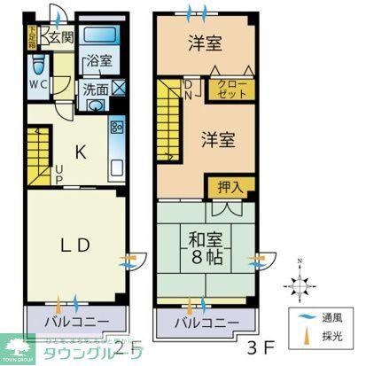 KKマンション(2LDK/2階)の間取り写真
