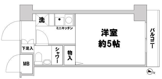 ヴァンハウス吉野町(ワンルーム/2階)の間取り写真