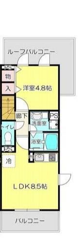 HILLS松山(1DK/2階)の間取り写真