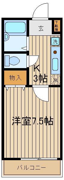 ドミール(1K/1階)の間取り写真