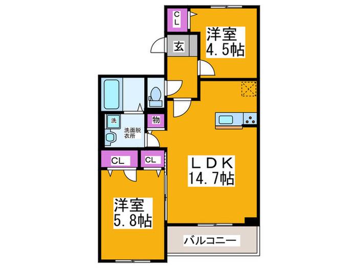 フィオーレ東山(2LDK/1階)の間取り写真