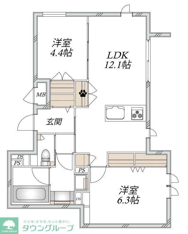 ロコティーダ武蔵中原(2LDK/1階)の間取り写真