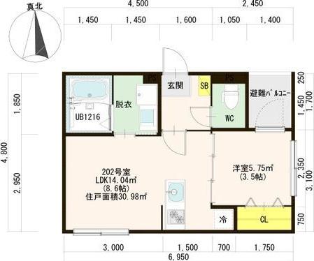ソレイユ薬師堂A(1LDK/2階)の間取り写真