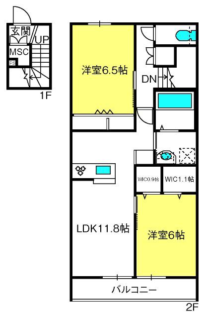 グリシーナ前橋(2LDK/2階)の間取り写真