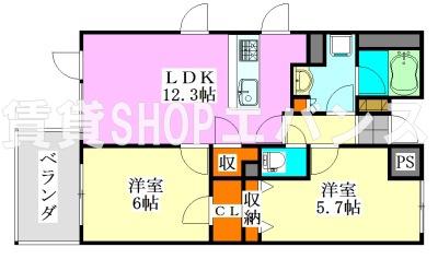 ベルヴュコート津田沼(2SLDK/3階)の間取り写真