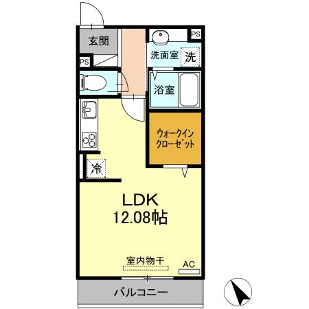 D-ROOM花梨D棟(ワンルーム/3階)の間取り写真