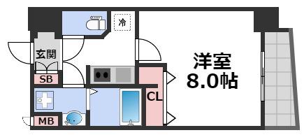 アドバンス大阪フェリシア(1K/8階)の間取り写真