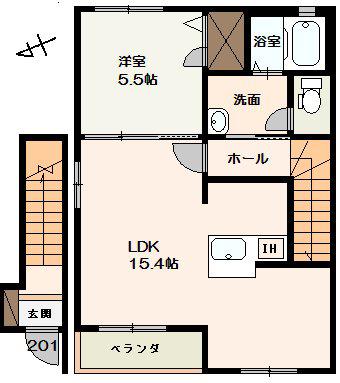 フリージア(1LDK/2階)の間取り写真