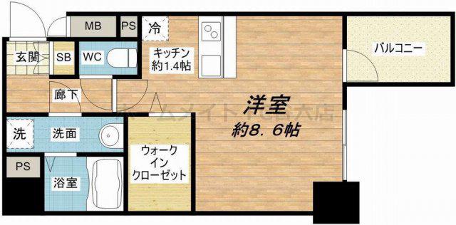 プレサンス上町台リベルテ(1K/4階)の間取り写真
