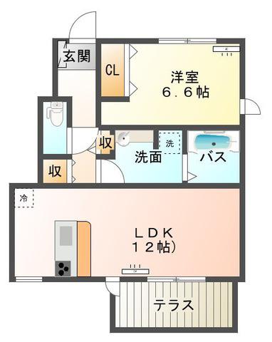 D-ROOM中原町(1LDK/1階)の間取り写真
