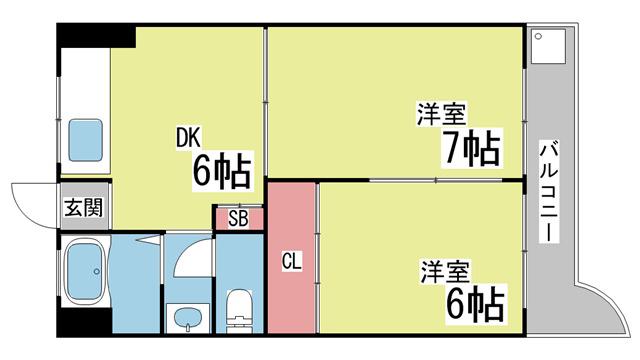 コンフォート六甲道(2DK/4階)の間取り写真