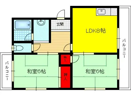 北村マンション(2LDK/2階)の間取り写真