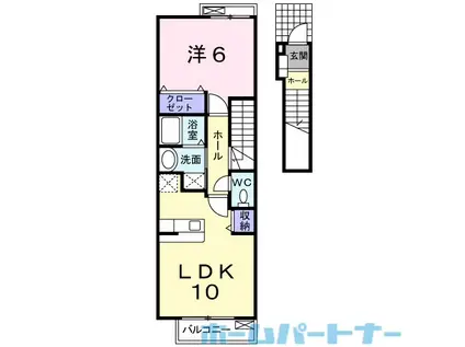 ブルートレイン篠原 B(1LDK/2階)の間取り写真