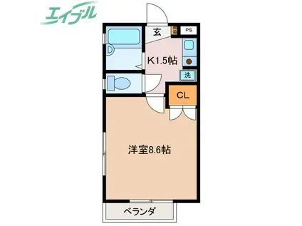 ハイブリッジ桜木(1K/2階)の間取り写真