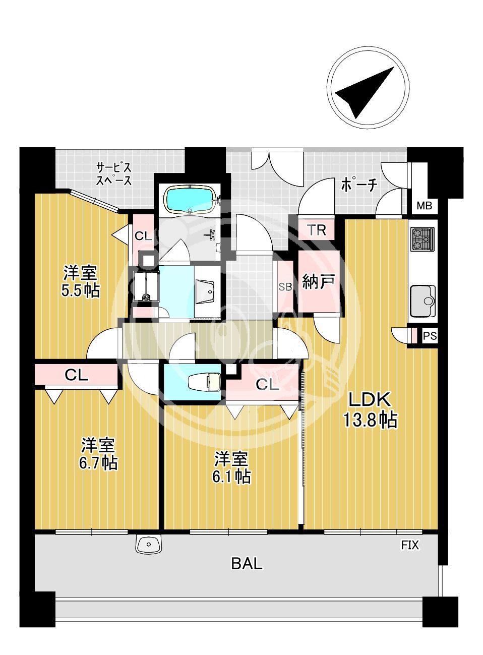 グランファースト千里桃山台2号棟(3LDK/4階)の間取り写真