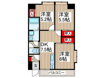 ヴィラーミ檸檬館(3DK/1階)の間取り写真