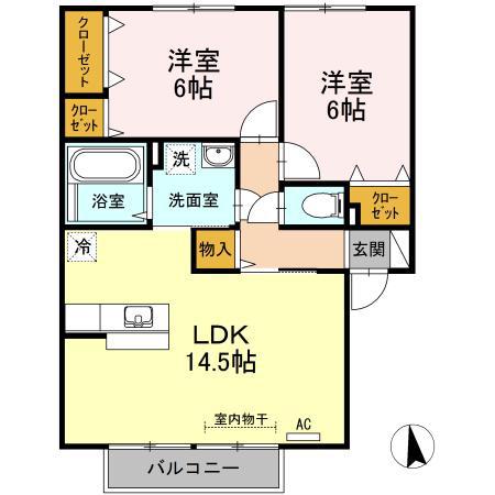 ラ カンパーニュ(2LDK/2階)の間取り写真