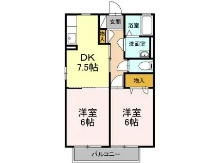クローバーハウスB(2DK/1階)の間取り写真