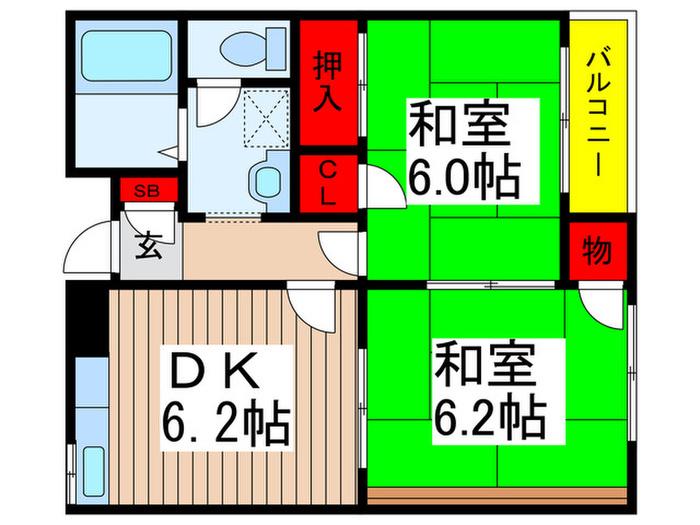 第二サンハイツコイヌマ(2DK/1階)の間取り写真