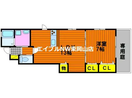 フレンド浜(1LDK/1階)の間取り写真