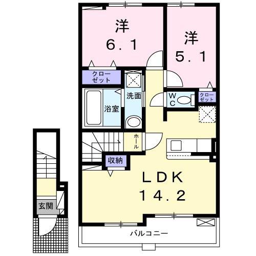 アマネセル(2LDK/2階)の間取り写真