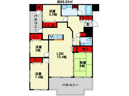 サンリヤン木町(4LDK/15階)の間取り写真