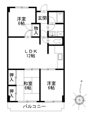 ヒルズ熊内(3LDK/2階)の間取り写真