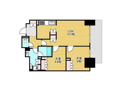 ローレルタワー堺筋本町(2LDK/22階)の間取り写真