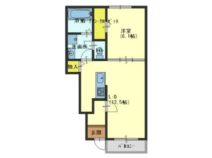 オリーブ羽倉崎 B棟(1LDK/1階)の間取り写真