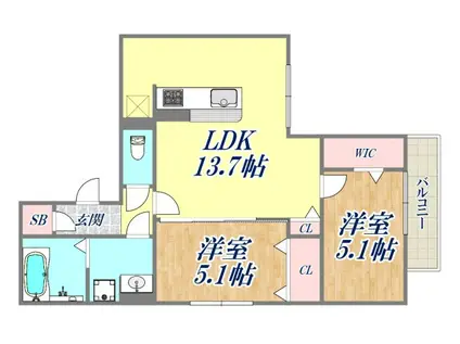 グラン アルベロ(2LDK/1階)の間取り写真