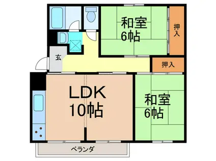 東丘 I棟(2LDK/3階)の間取り写真