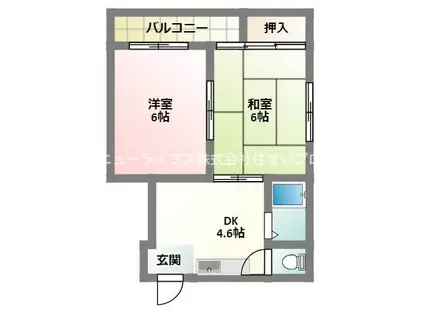 秀和ハイツ2(2DK/4階)の間取り写真