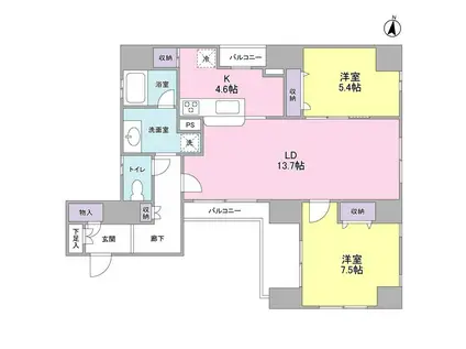 ロイヤルトーリータワーズ(2LDK/9階)の間取り写真