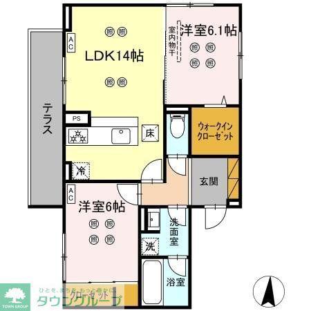 ローテ ベルク(2LDK/1階)の間取り写真