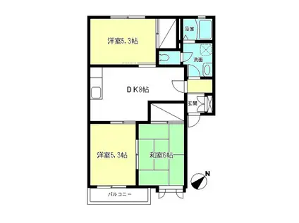 ドルフ城所・I(3DK/1階)の間取り写真