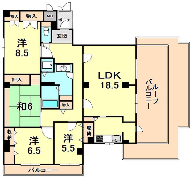 ヒルサイドテラス甲陽園(4LDK/5階)の間取り写真