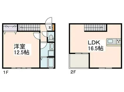 カッシュ藤が丘(1LDK/1階)の間取り写真