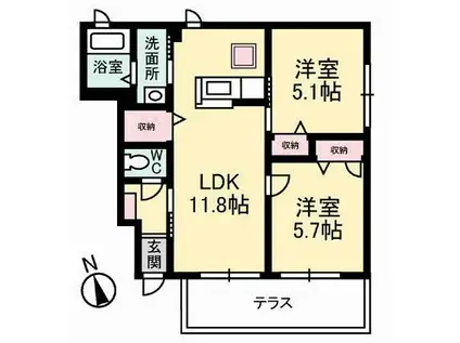 デュナミスA棟(2LDK/1階)の間取り写真
