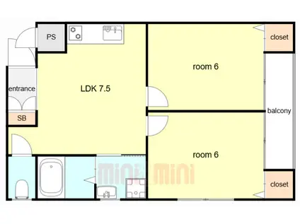 ファイブエステート新在家(2LDK/1階)の間取り写真