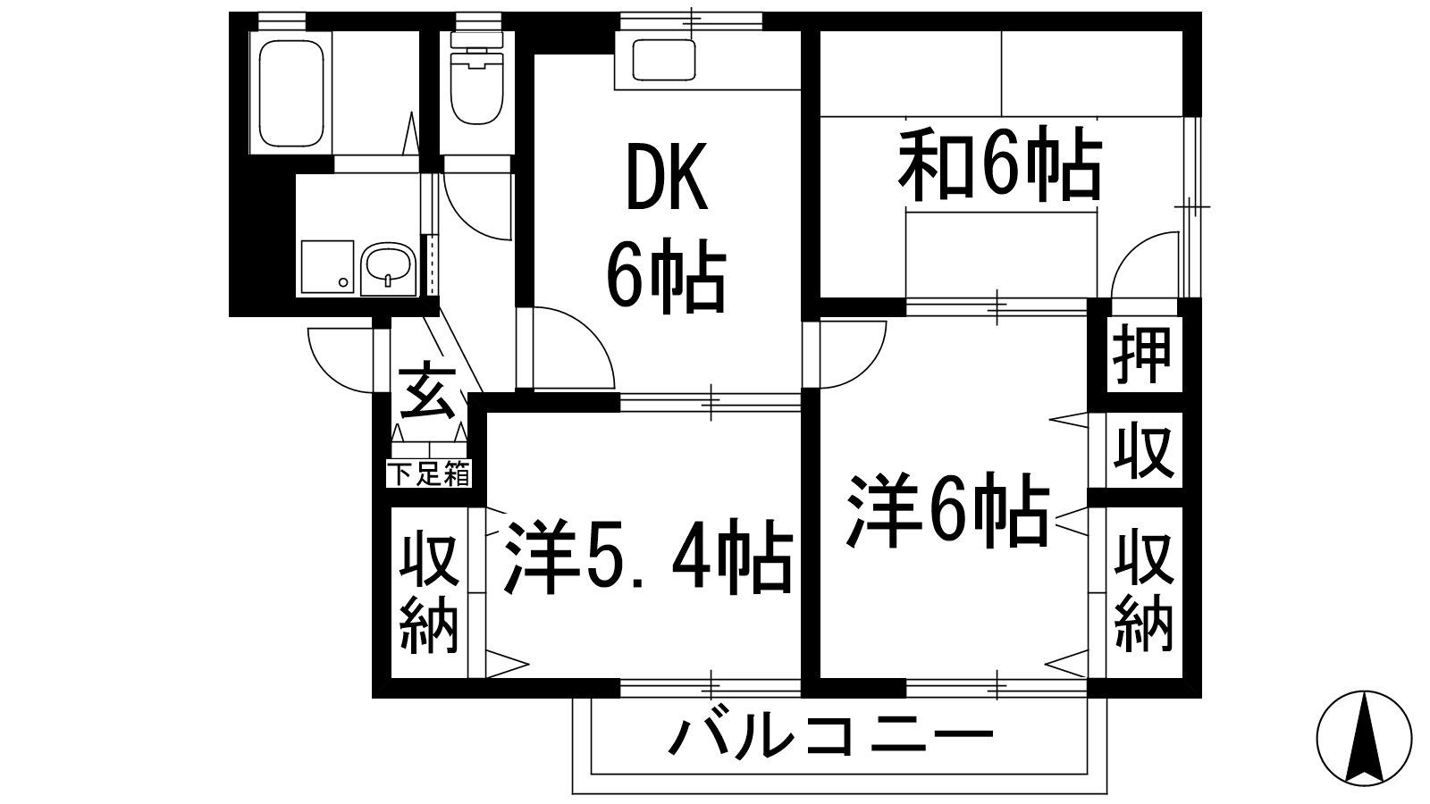 パセオ花屋敷(3DK/2階)の間取り写真
